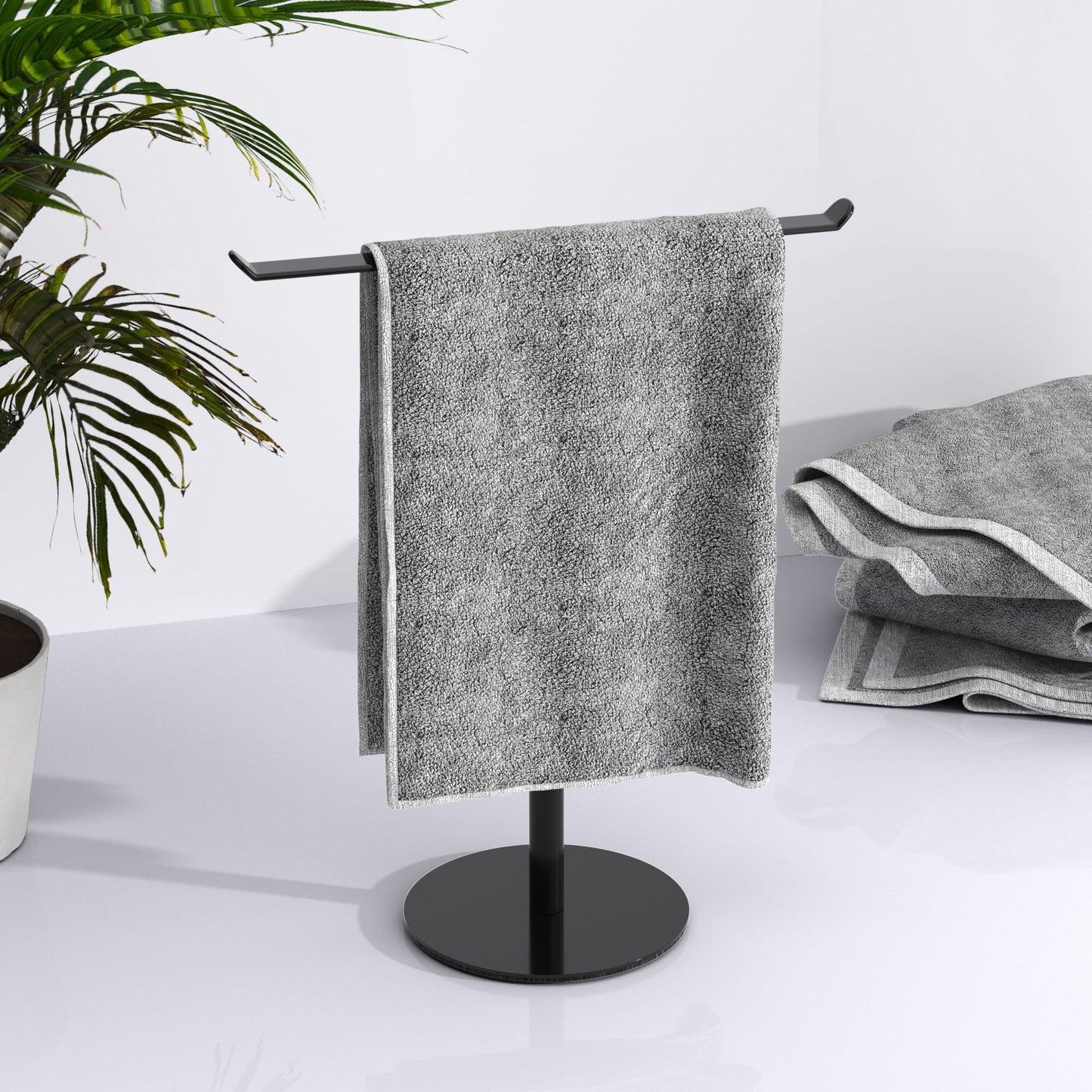 Towel Rack T-Shape Hand Holder for Bathroom,Headband and Lightweight Bathroom Racks,Kitchen Black Holder,Stainless Steel Waterproof Counter Organizer