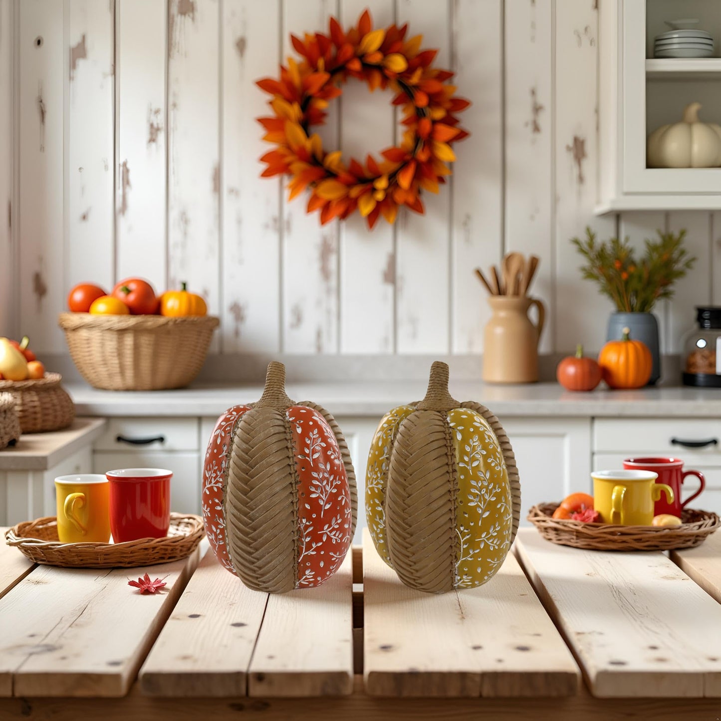 Modern Woven Pumpkin Decorative Sculpture , 2 pieces cute Pumpkin Decorations,Autumn Harvest Fall Home Decor,garden decorations,Farmhouse dining table,desktop,fireplace,Harvest Festival Decoration