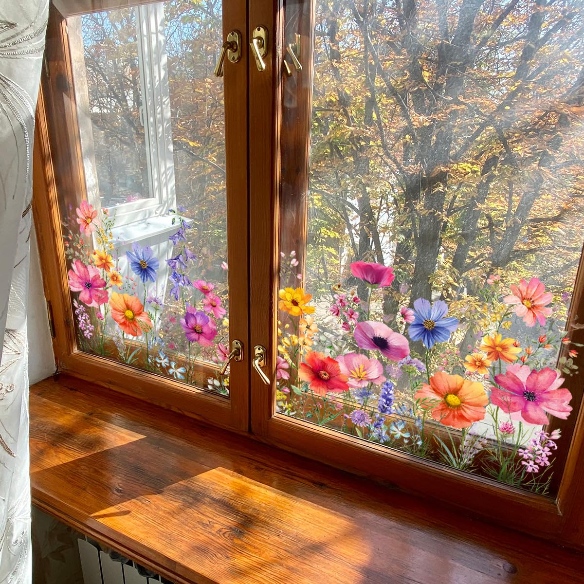 LOONELO Flower Garden Window Stickers, Wildflower Grass Door Decals, Lily Peony Poppy Floral Window Clings for Bedroom Living Room TV Office Decor Home Decoration