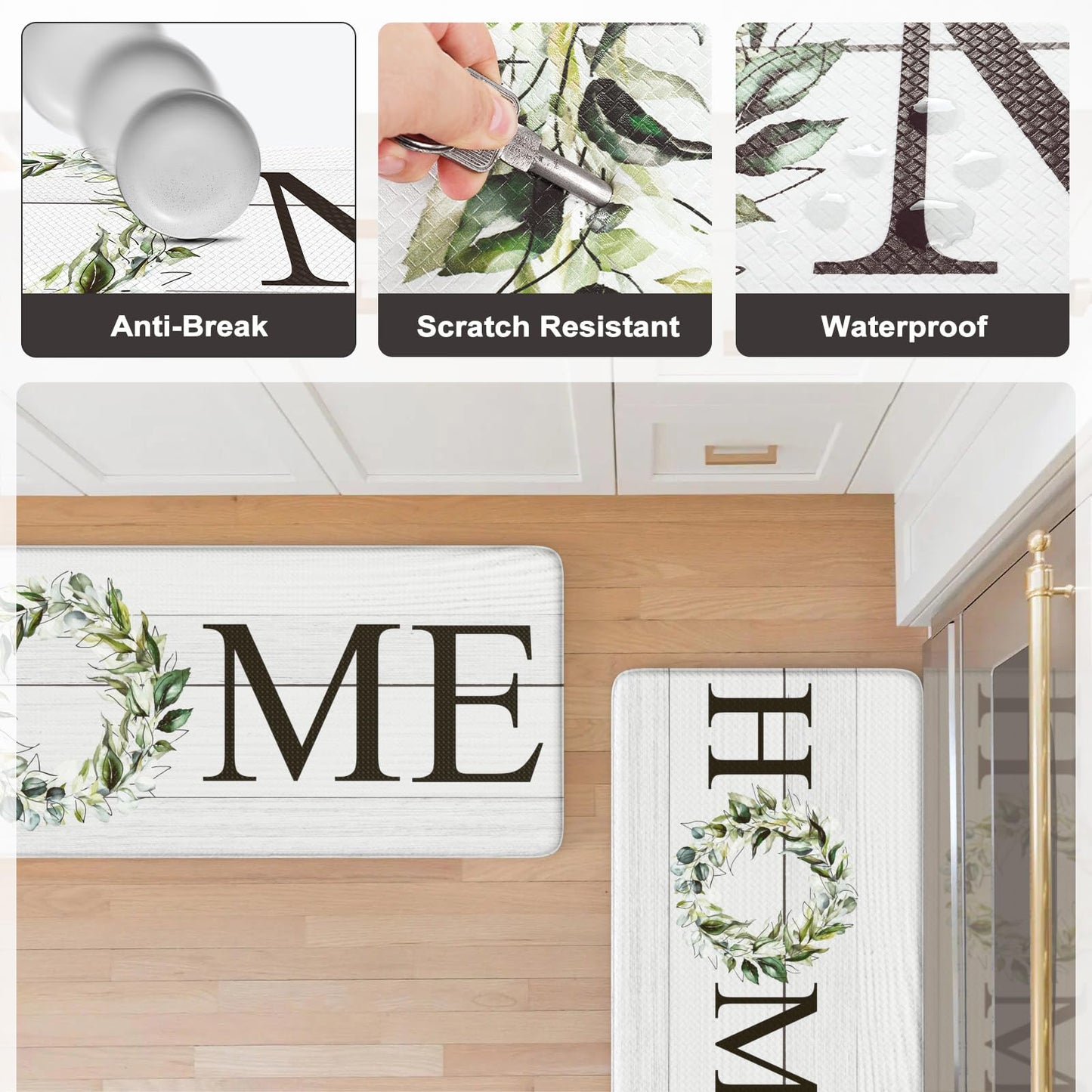 KIMODE Farmhouse Kitchen Mat 2PCS Anti Fatigue Kitchen Rugs Non-Skid Waterproof Kitchen Floor Mat Cushioned Comfort Standing Mat for Office,Laundry,Sink,Home