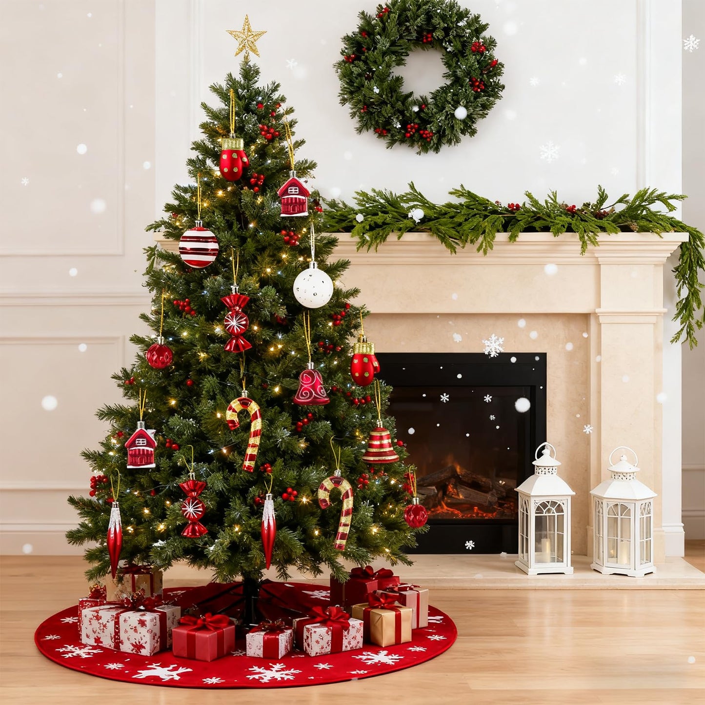 Christmas Ornaments, 16Pcs Red and White Christmas Ornaments Set with Hanging Strings Ideal for Christmas Tree Decorations and Indoor Accents