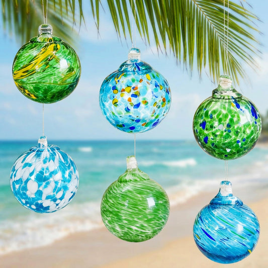 JarThenaAMCS 6Pcs Hand Blown Glass Ball Ornaments 2.4 Inch Blue Green Hanging Friendship Witch Balls for Home Party Garden Wall Window Decor