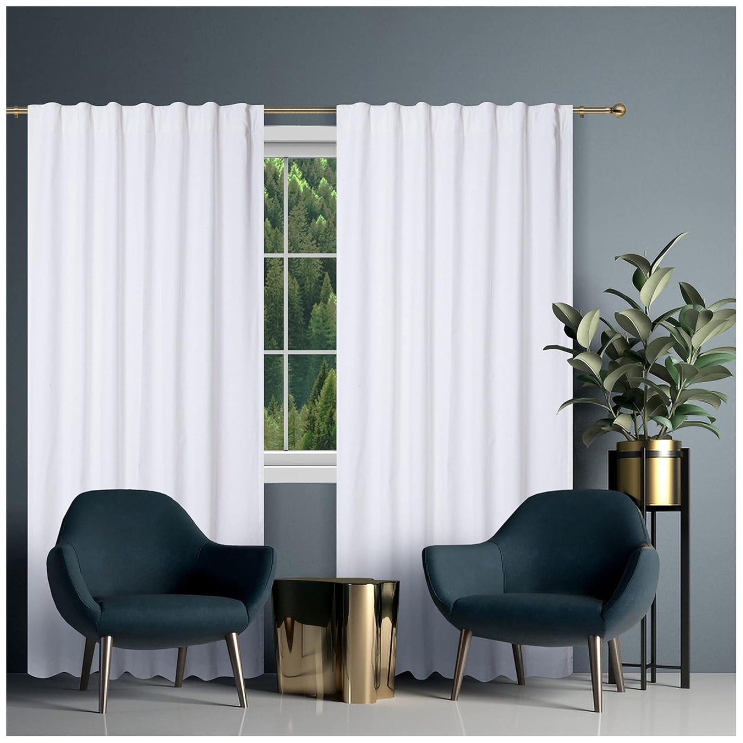 HOMIDATE White Cotton Curtains Set of 2-50x63 Inch Long Cotton Drapes, Textured Window Curtains for Bedroom, Living Room, Kitchen - Soft & Lightweight White Curtain Panels