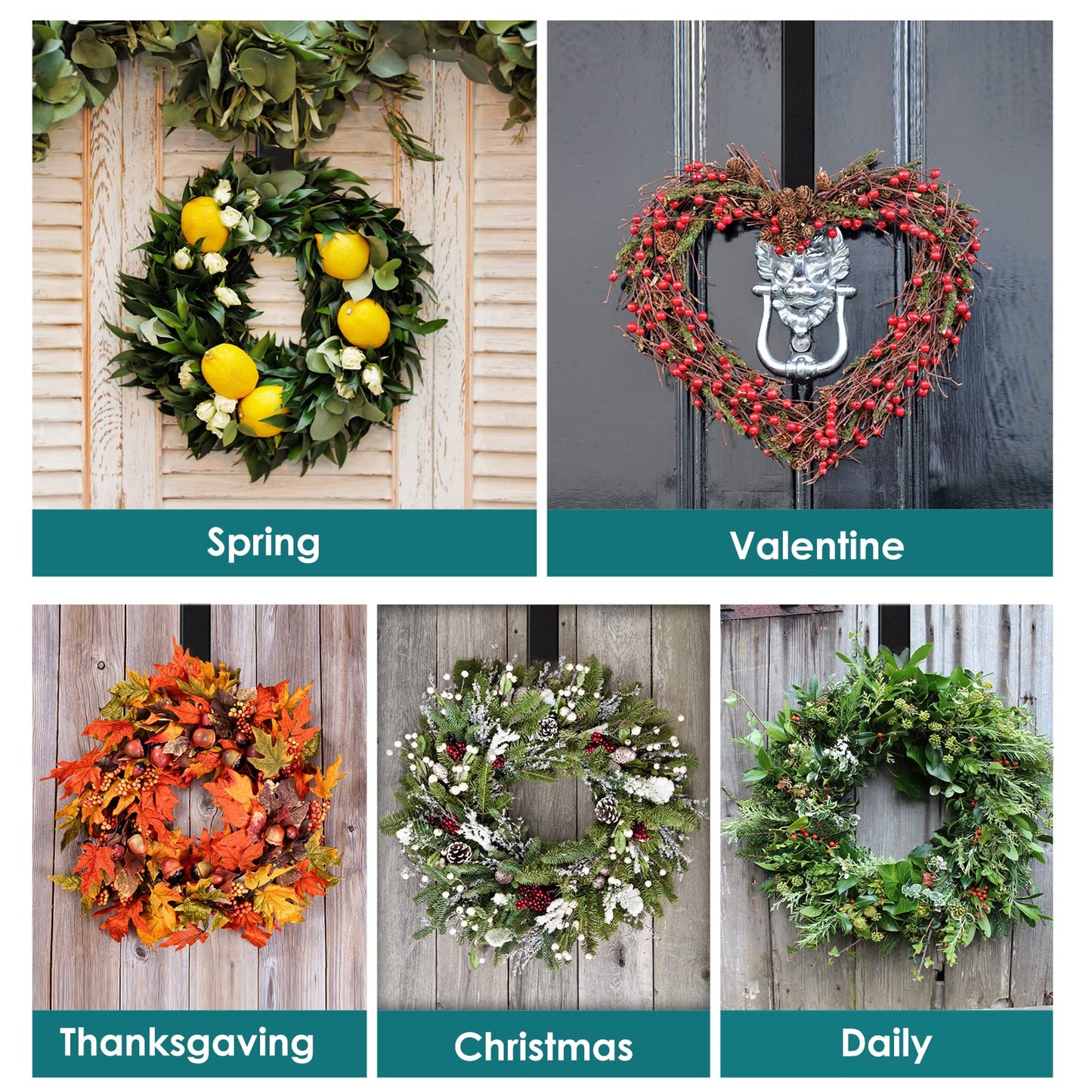 Myfolrena Wreath Hanger Adjustable Door Hanger Wreath Hanger for Front Door 15 to 24inch,Wreath Hook, Hold Up 20lb (Black,1 Pack)