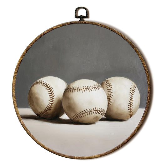 FSTCSV Vintage Baseball Round Wall Art Framed, Retro Sports Canvas Prints Wall Hanging Art, Vintage Sports Nursery Decor, Baseball Lover Boy Nursery Round Walls Decor for Home Boys Room, 10x10in