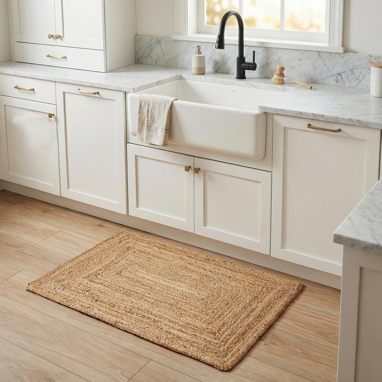 Hausattire Hand Woven Jute Braided Rug, 2'x3' – Natural, Reversible Boho Entry Area Rugs for Kitchen, Living Room I Farmhouse Indoor Outdoor Decorative Floor Rug, 24x36 Inches