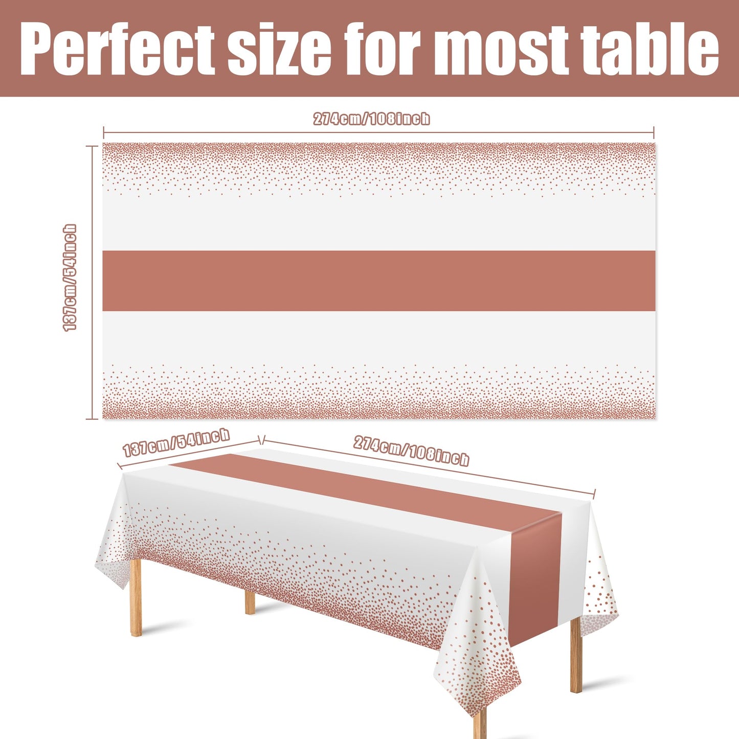 OHOME 4 Pack Disposable Plastic Table Cloths,White and Rose Gold Rectangle Table Covers for Birthday Mothers Day Decor Pink Sweet 16 Party Decorations - Baby Shower Decorations for Girl 54" x 108"