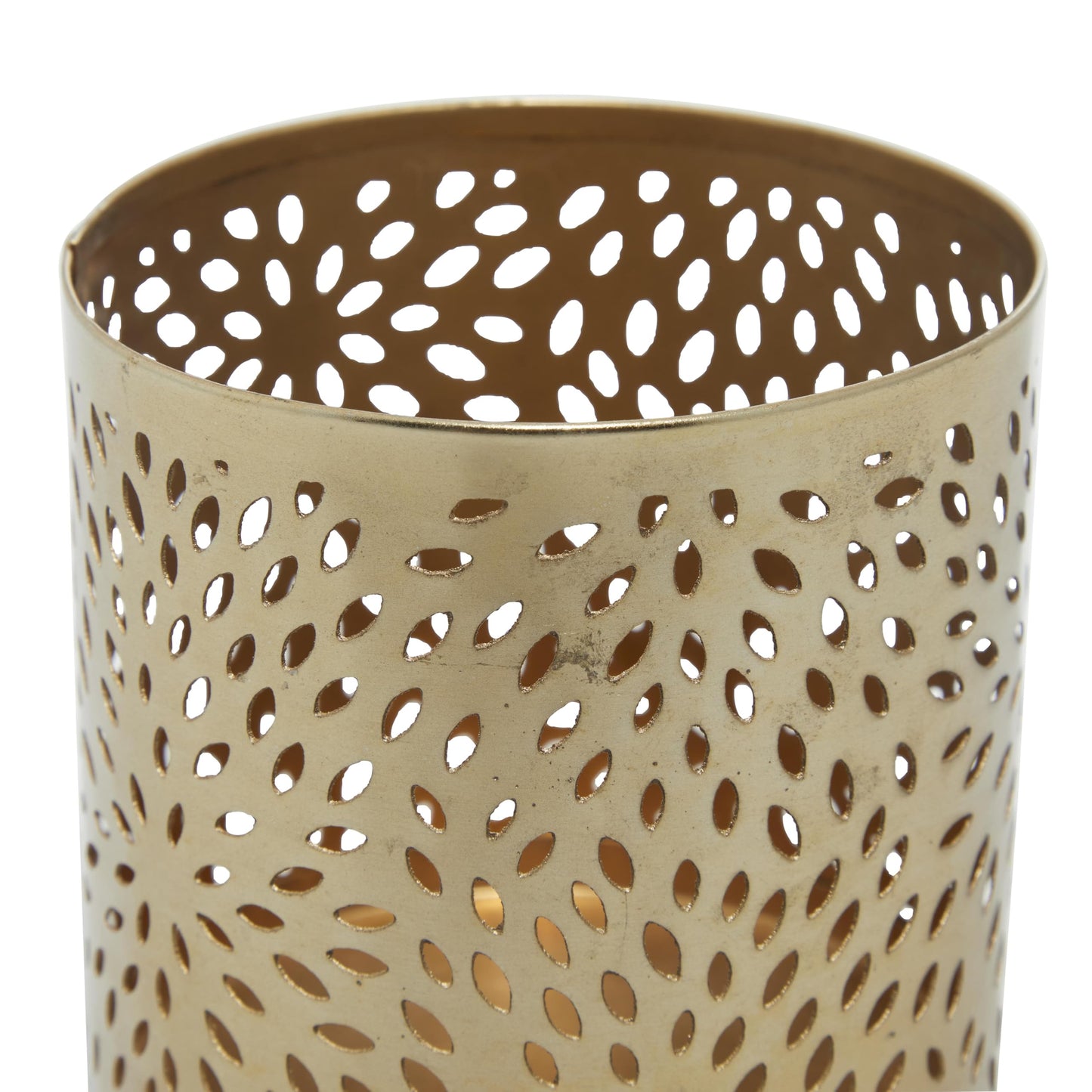 Deco 79 Metal Cylinder Pencil Cup with Laser Carved Floral Design, 4" x 4" x 4", Gold