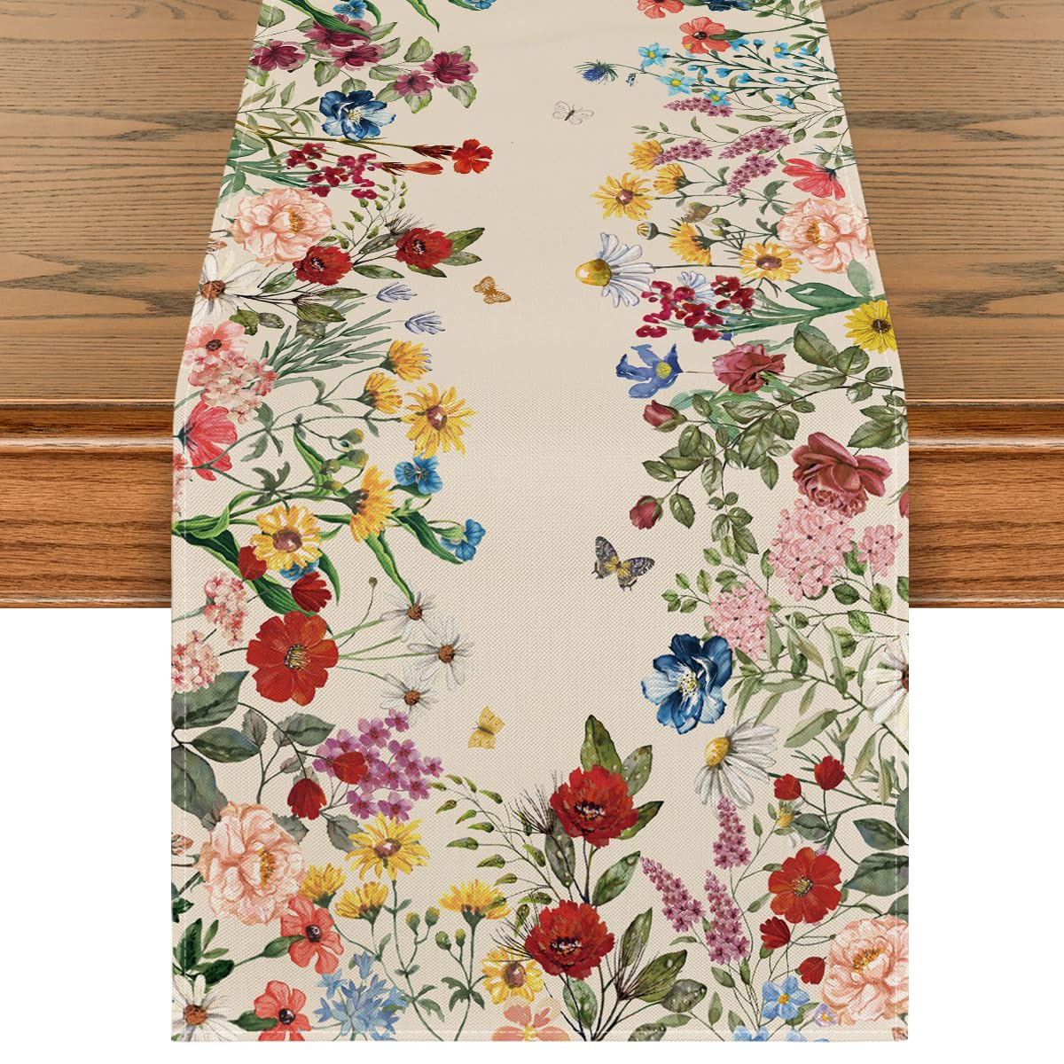 Artoid Mode Plants Floral Butterfly Valentine's Day Table Runner, Anniversary Wedding Kitchen Dining Table Decoration for Home Party Decor 13x72 Inch