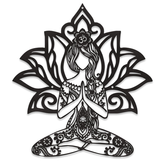 Rajukit Zen Wall Art–Meditating Girl & Lotus Metal Wall Decor–Serene Meditation & Yoga Room Decor for Mindful Spaces