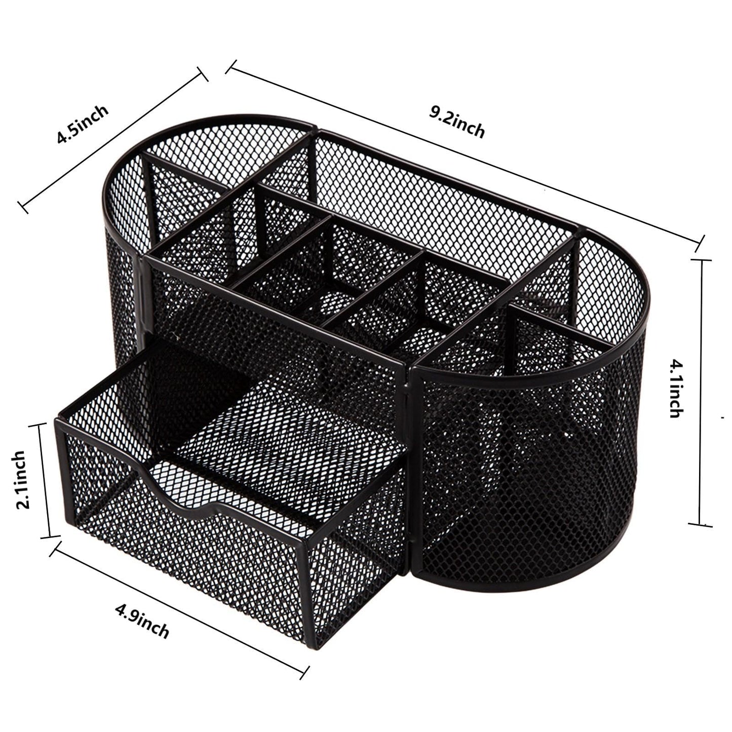 Comix Mesh Pen Pencil Holder Desk Organizer, 8 Compartment and 1 Drawer Wire Desktop Pen Pencil Cup Caddy Office Supplies Accessories for Home Office School, Black