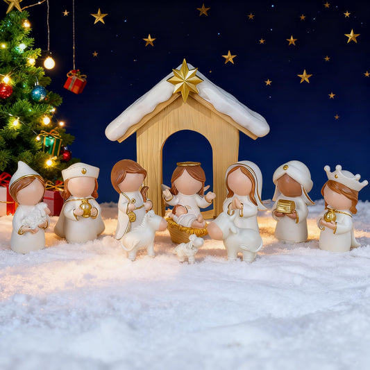 Akulgaci Christmas Nativity Set, 12 Pieces Mini Nativity Scene Figurines for Indoor Tabletop Xmas Decorations Christmas Figures (White)