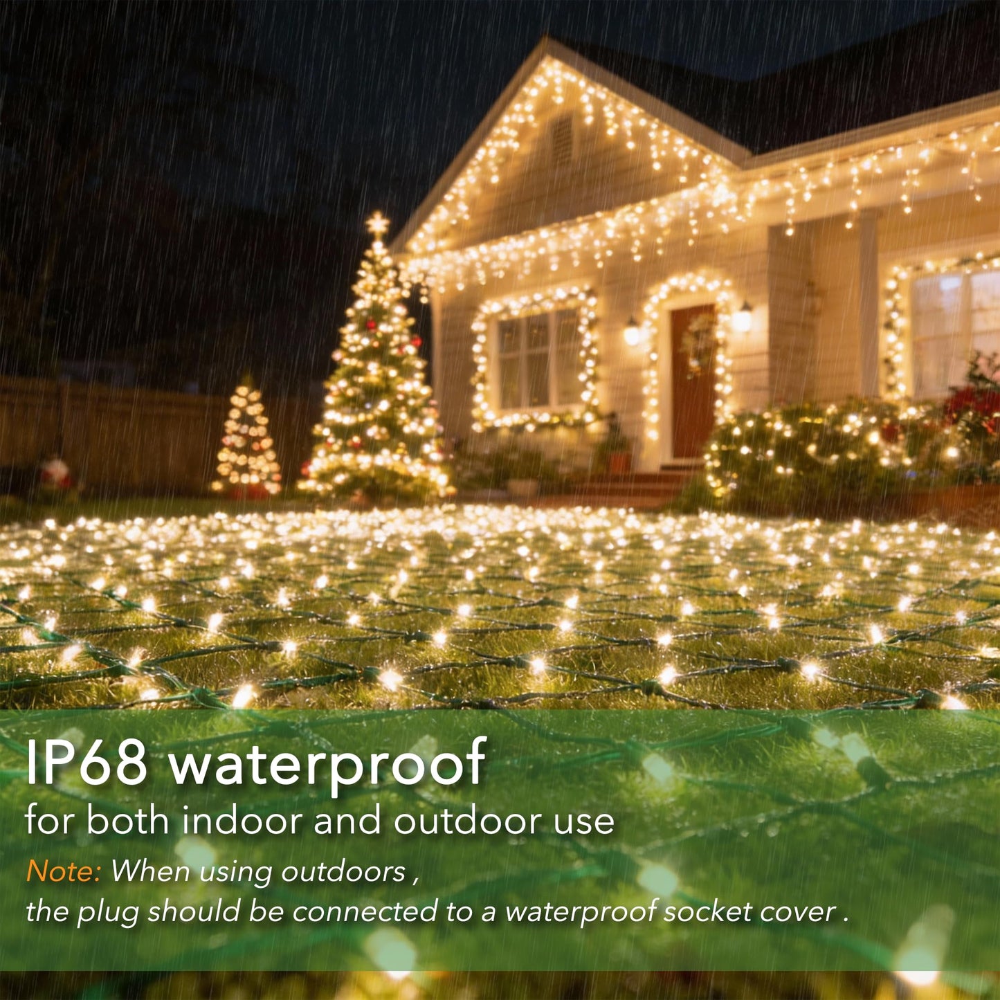 Christmas Net Lights(Warm White - Breathing, 6x4FT), 70 Count Mini LED Fairy String Lights, IP68 Waterproof for Outdoor Indoor Holiday Party Patios Wedding Valentines Day Halloween Xmas Decor, 5MM