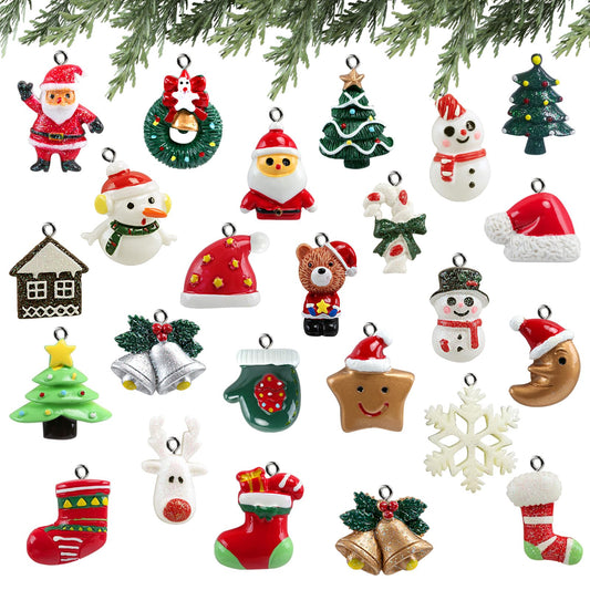Naler 24PCS Mini Christmas Ornaments, Resin Design with Santa Claus, Snowman, Reindeer and More for Christmas Decoration