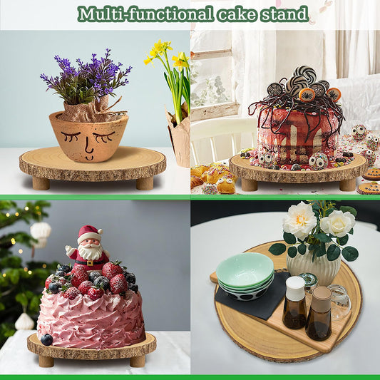 KOUROU Cake Stand Natural Wood Cake Stand with Legs, 11.5-13 Inches Dessert Accessories Cake Rustic Stand，Central Decoration for Festival Party/Baby Party/Wedding/Birthday/Natural Simple Parties