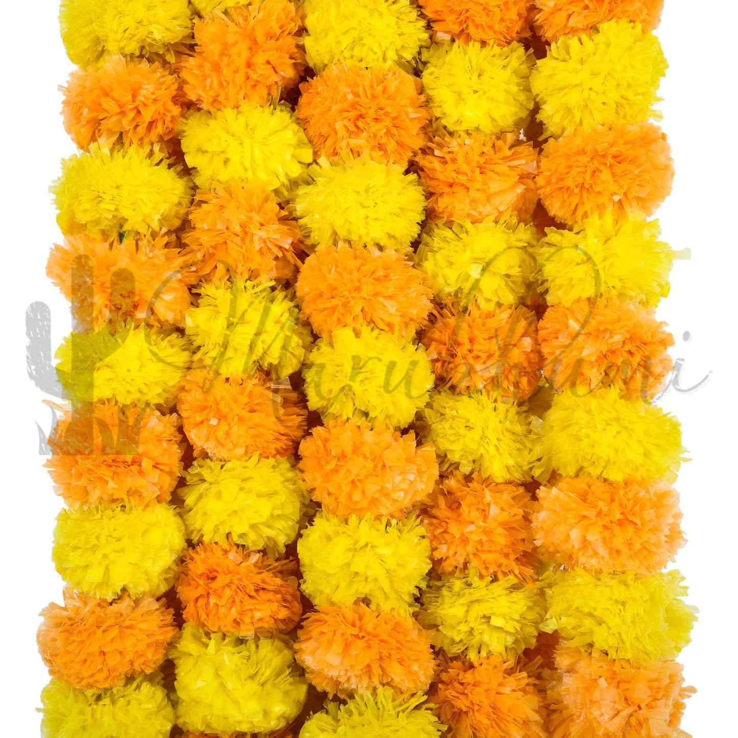 Marubhumi 5 PC - 5 feet Artificial Marigold Flower Garland – Long Strands for Diwali, Wedding & Festive Decoration – Traditional Indian Home Decor