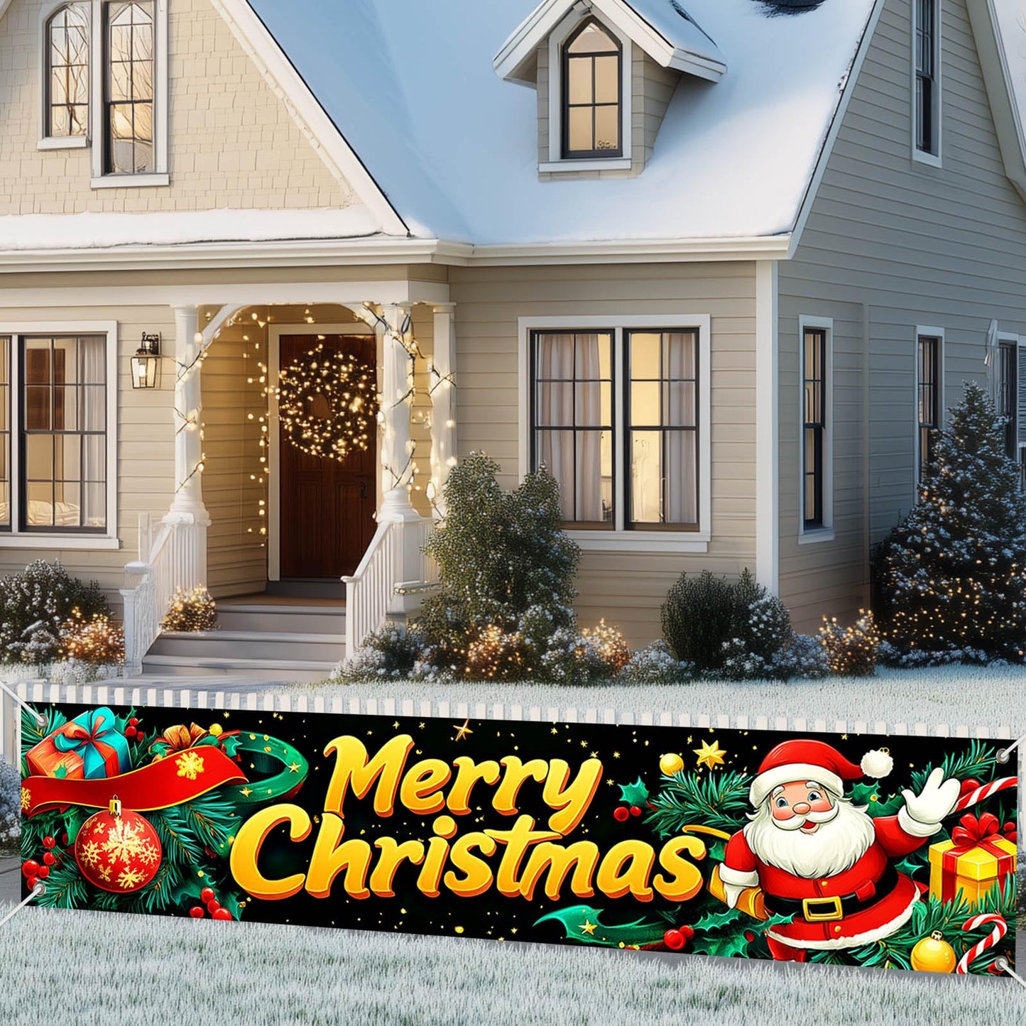 BlissYard Merry Christmas Banner Santa Gift Ribbon Decor Backdrop 78x17 Inches Festive Holiday Party Wall Decor Outdoor Indoor Welcome Banner Wall Hanging for Party Decoration Supplies