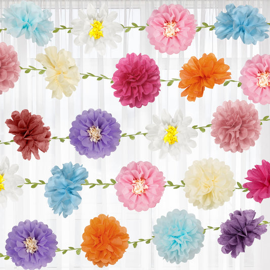 Kriyokiaa Tissue Paper Flowers Wildflower Paper Pom Pom Garlands Hanging Flowers Decorations for Wildflower Baby Shower, Baby in Bloom Baby Shower, Bridal Shower and Birthday Decorations