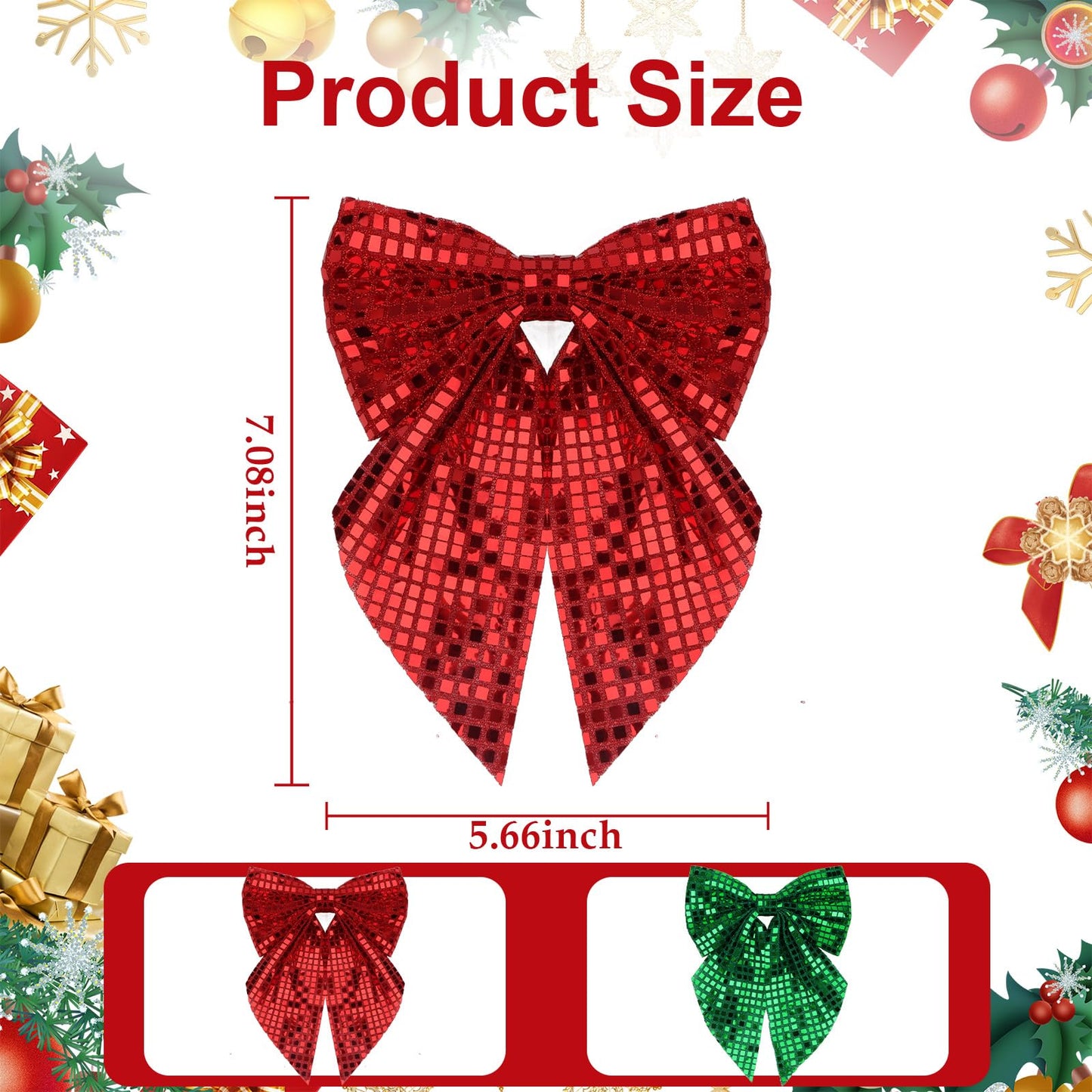 AMCAMI 2Pcs Christmas Bows Hair Clips, Glitter Sequin Bow Barrettes,Sparkly Christmas Hair Accessories Gifts Stocking Stuffers(Red & Green)