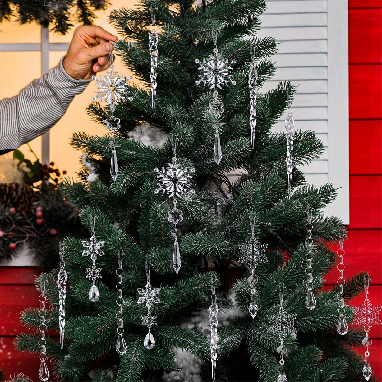 Christmas Tree Decoration Snowflake Icicle Drop Hanging Ornaments Crystal Ornaments Xmas Pendant 18pcs Winter Holiday Frozen Party Decorations Acrylic Christmas Supplies