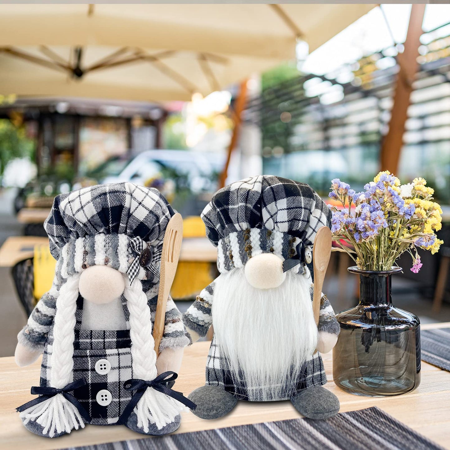 Lovinland Christmas Chef Gnomes Plush - Chef Tomte Swedish Scandinavian Figurine Elf Doll - Christmas Decoration for Home, Kitchen - Xmas Buffalo Plaid Decor - Gnomes Gifts for Women