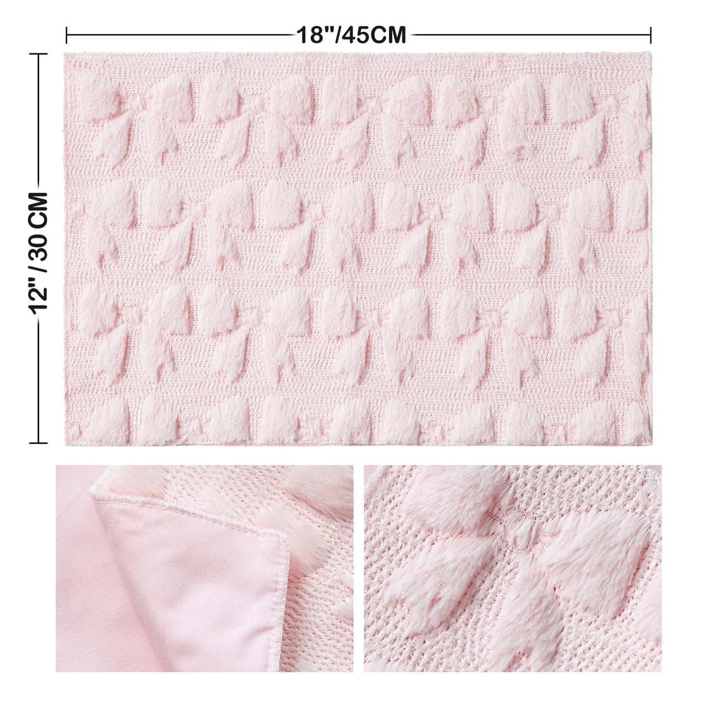Artoid Mode Pink Bows Spring Placemats Set of 4, 12x18 Inch Soft Plush Faux Fur Wool Holiday Table Mats for Party Kitchen Dining Decoration