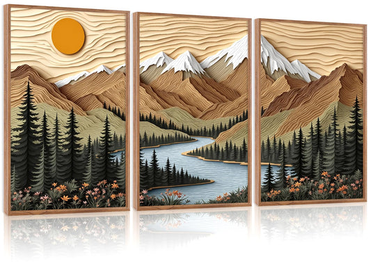 CHDITB Mountain Frame Canvas Wall Art, Nature themed office Wall Decor, country Scenic Art Spiritual Wall Painting, Vintage national park Mountains forest Art Prints for Living Room, Bedroom 16"x24"x3