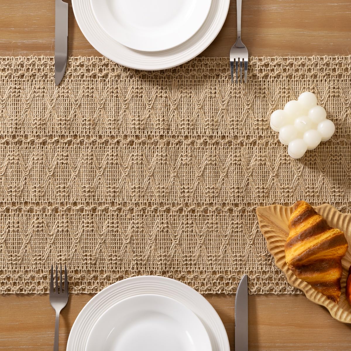 Socomi Boho Table Runner Easter Spring Farmhouse Burlap Jute Bamboo Rustic Dining Kitchen Centerpiece Decor Small Macrame Woven Coffee Table Runner for Dresser Scarf Home Decor 12x36 inch