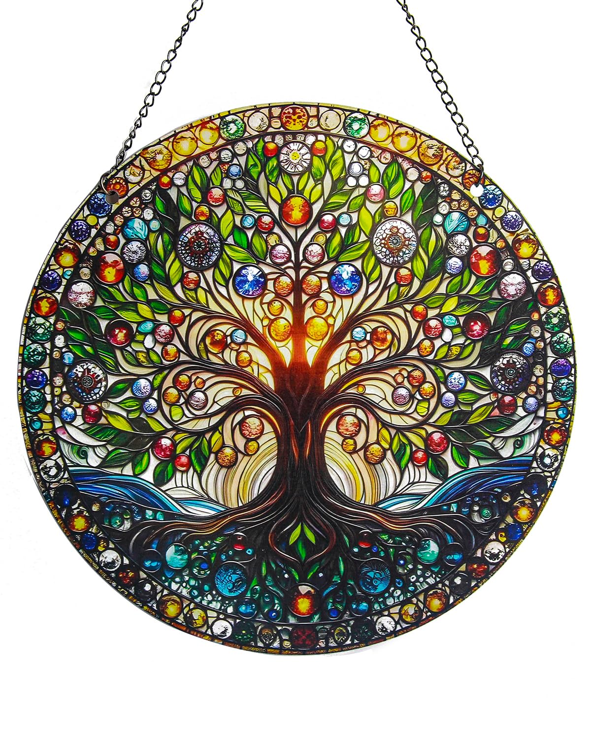 Stained Acrylic Window Handing-Life Tree Suncatcher for Window Doors,Home Decoration,Christmas,Thanksgiving Day,Mother's Day Birthday Gift for Women,Men,and Mom(7.8In)