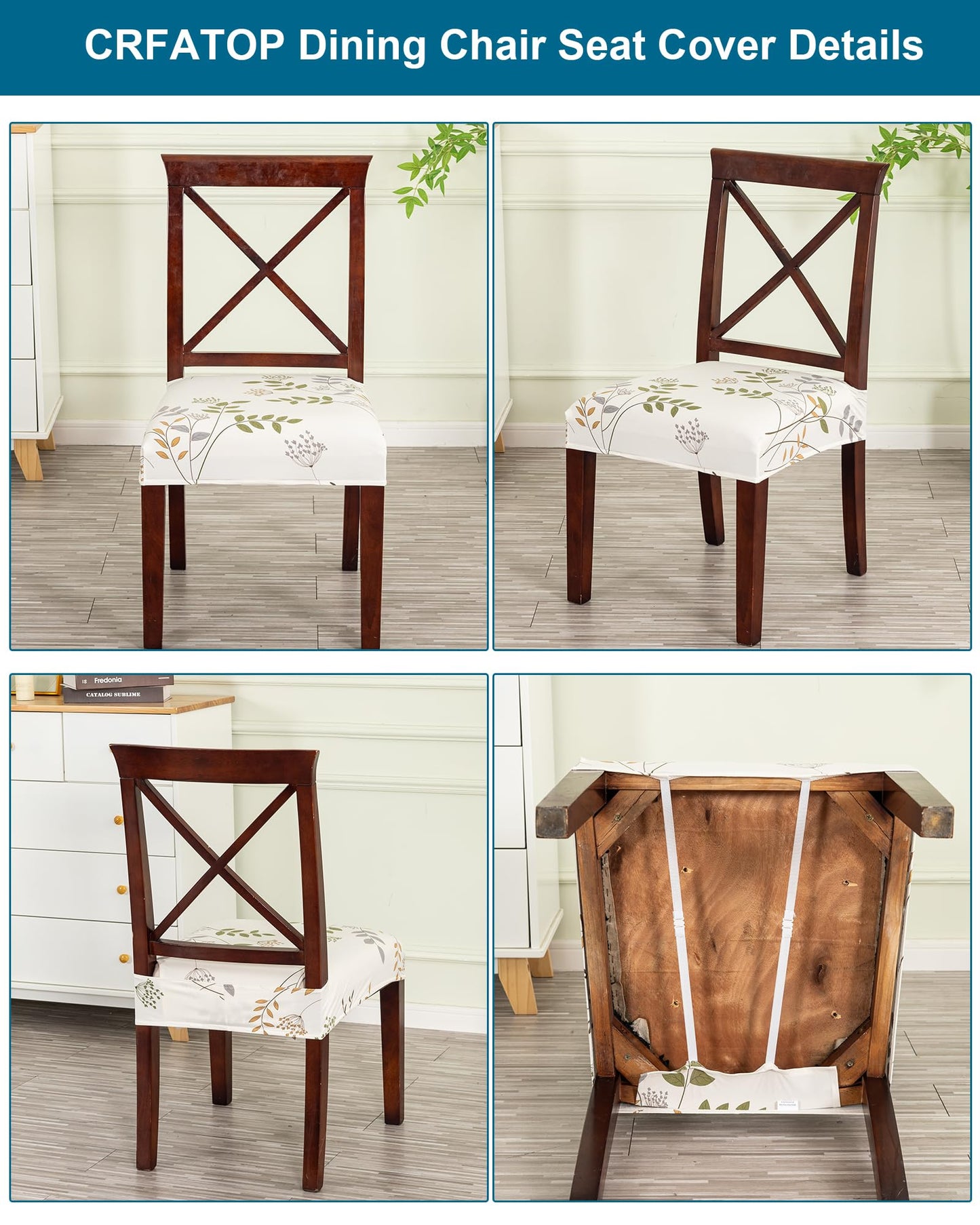 CRFATOP Waterproof Dining Chair Seat Covers Set of 4, Stretch Dining Room Cushion Slip Cover Non-Slip Seat Slipcover for Dining Chairs Washable Removable Parson Kitchen Chair Protectors,L,01
