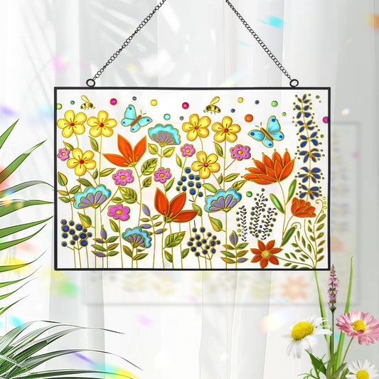 Teeloray Stained Glass Window Hanging Suncatcher 12.6 Inch Colorful Wildflower Sun Catchers for Window Door Wall Art Home Decoration Christmas Hanging Ornament Gift for Women Mom Grandma Plant Lover