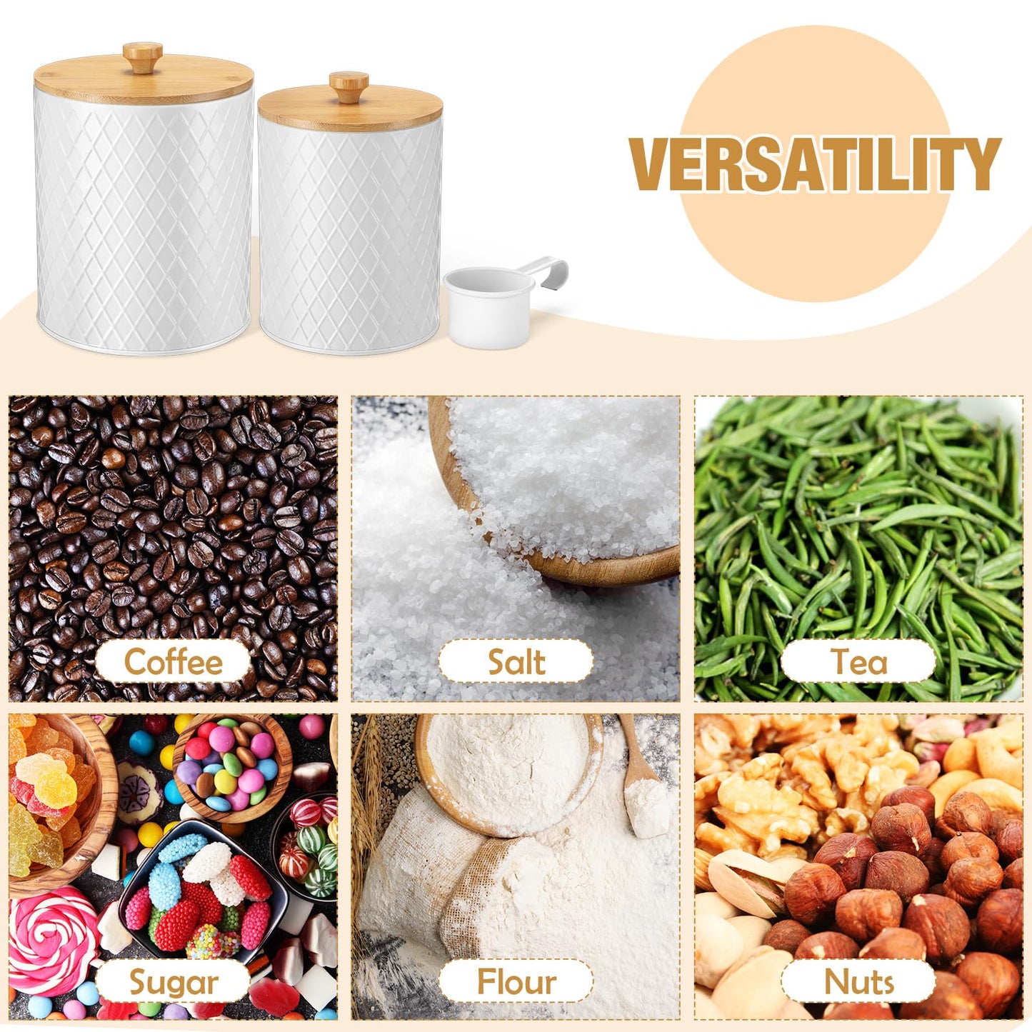 Teenyyou Metal Kitchen Canisters Set with Bamboo Lids and Spoon Airtight High Capacity Coffee Tea Sugar Flour Jars with DIY Labels Farmhouse Extra Large Storage Containers for Kitchen (2 Set,2 Sizes)