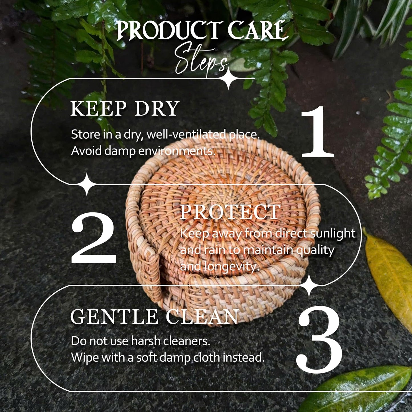 Set of 6PCS Handmade Rattan Coasters with Holder, Natural Wicker Boho Coasters, Heat-Resistant for Hot & Cold Drinks (Natural Rattan)