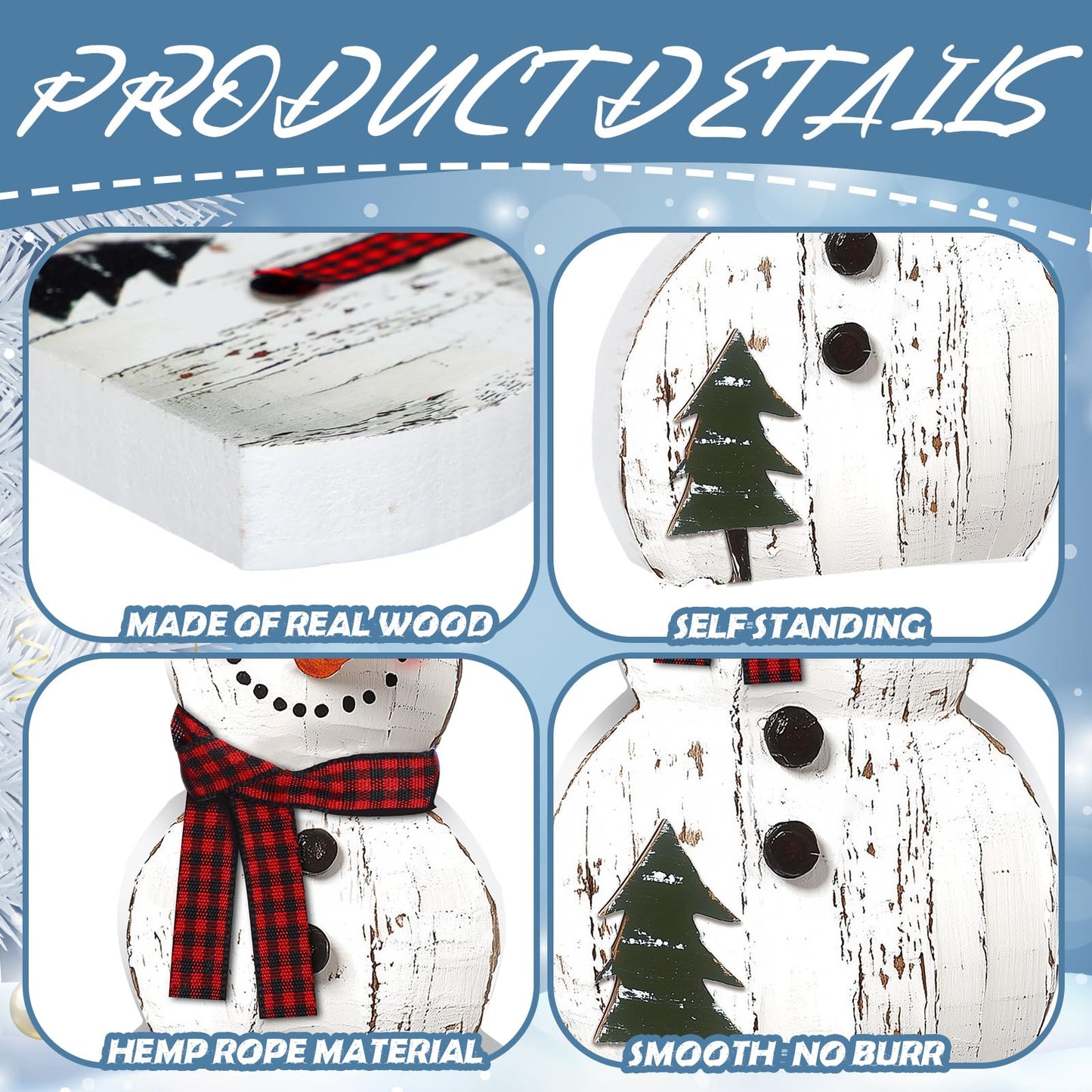 Barydat 3 Pcs Christmas Snowman Wooden Decorations Rustic Snowman Table Centerpieces Block Sign for Xmas Holiday Party Winter Indoor Home Kitchen Office Room Decorations