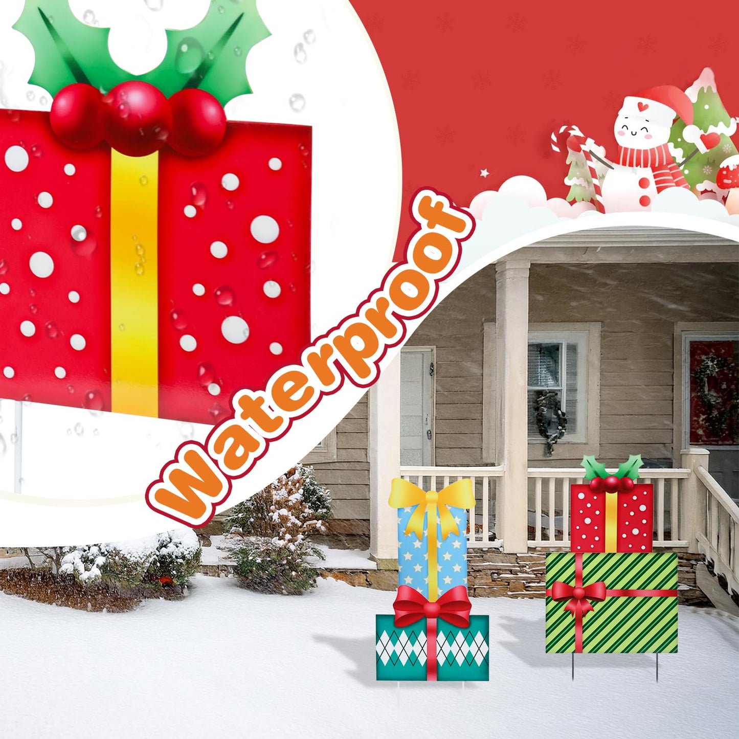 Bshine Outdoor Christmas Decoration Yard Sign, 41.5" Box Metal Stakes, Stackable Gift Boxes for Holiday Home Xmas Outdoor Garden, Lawn, Patio, Porch Decor, 4 Pack