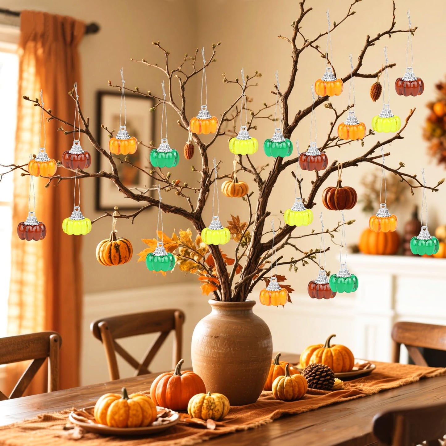 TaoQ C 40 PCS Mini Hanging Pumpkin Decoration Thanksgiving Mini Pumpkin Ornament Fall Small Hanging Acrylic Ornaments for Tree Home Autumn Harvest Party Thanksgiving Decor