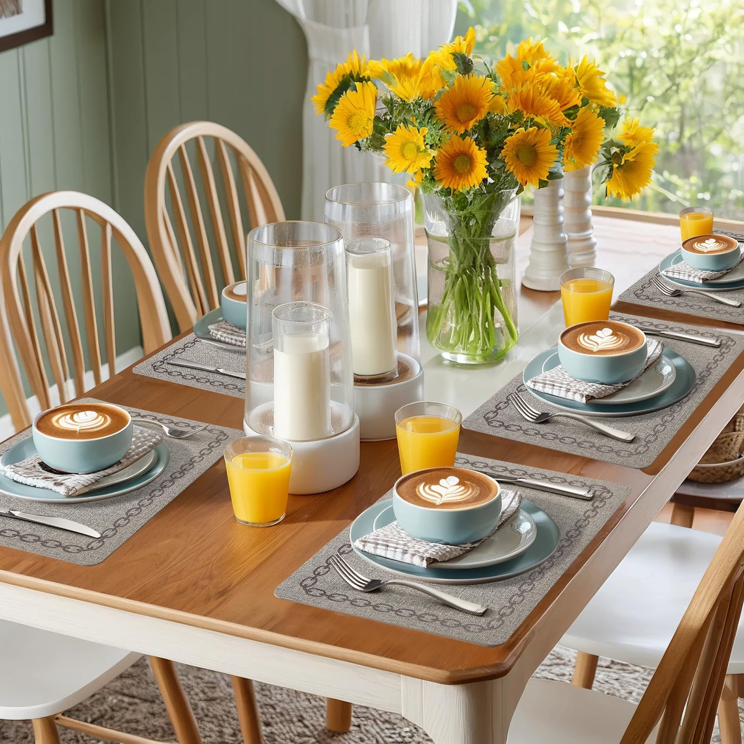 OasisLiteZen Placemats Set of 6, Heat Resistant & Waterproof Table Mats for Dining, Non Slip Scratch Proof Place Mats for Kitchen, Easy to Clean - Outdoor,Indoor Use（17x12 Inch）
