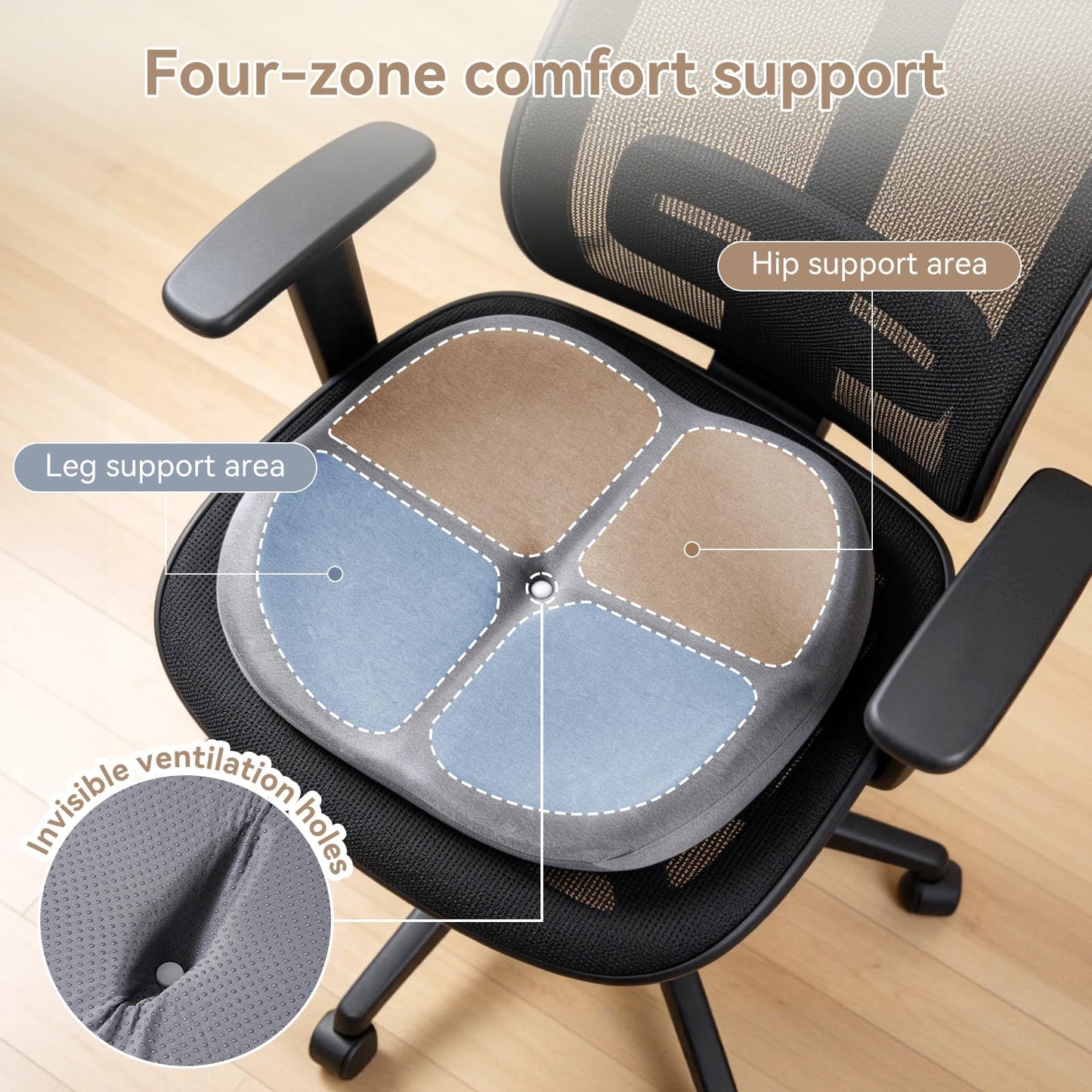 Cxprctpu Memory Foam Seat Cushion with Pressure Relief for Office Chair, Car, Wheelchair, and Sofa, Doctor Recommended Orthopedic Cushion for Tailbone Pain, Sciatica, Hip Back Support, Non Slip, Grey
