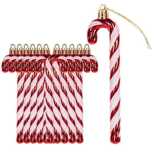 HFATMOS 12 Pcs Christmas Glitter Canes Ornaments Christmas Tree Hanging Decorations Set DIY Crafts for Home Holiday Wedding Indoor Outdoor Party Decorations Red