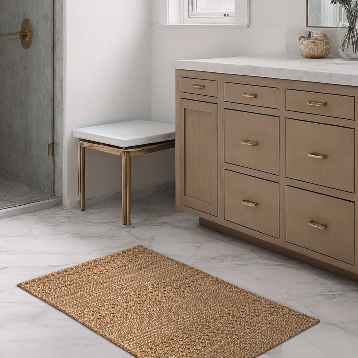 MatEssenz 2x3 Textured Washable Entry Rug, Natural Woven Low-Profile Door Mat with Non-Slip TPR Backing, Brown, for Entryway, Kitchen, Laundry Room