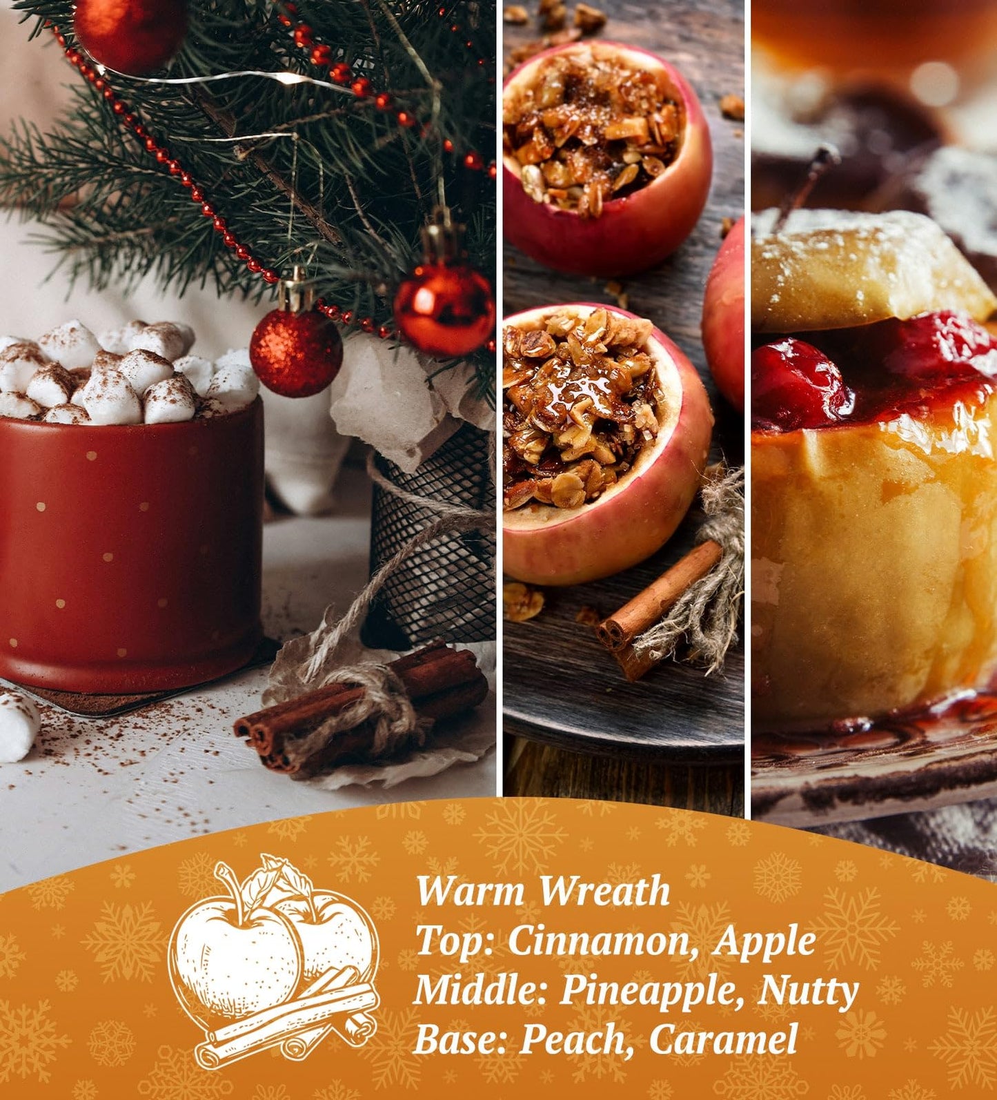 Merry Christmas Candles with Warmer LED, Christmas Decor Gifts Winter Candle with Apple Spice Scent, Apple Candles Over 40 Hours Burn Time, Home Decorations Indoor, 100% Soy Wax,Black