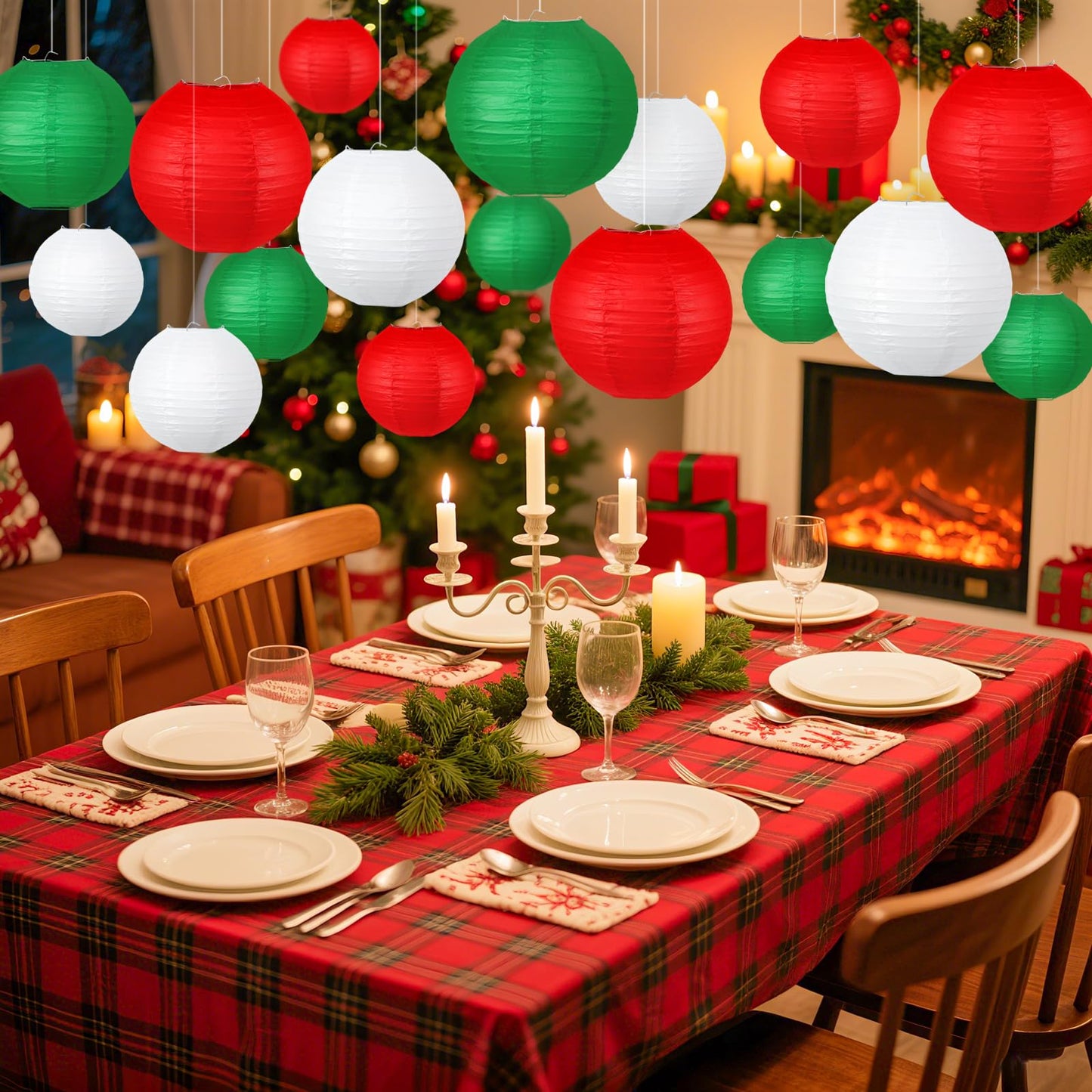 KAXIXI Christmas Party Decorations, Red White Green Hanging Paper for Xmas Party New Year's Eve Christmas Theme Birthday Italian Party Decor Yard Garden，15pcs