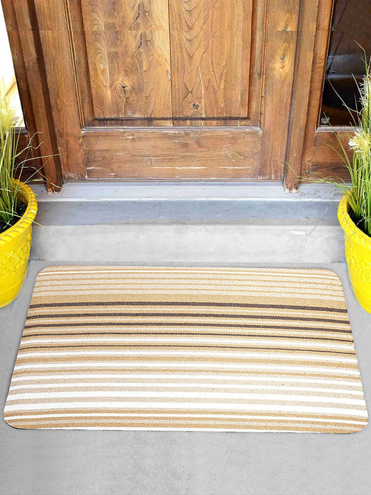 AlgoMat Artisanal Traditional Mexican Striped Doormat, Accent Area Door Mat or Entryway Rug, Made of 100% Recycled Cotton Top, PVC Bottom, Durable, Machine Washable, 34" x 24" (Brown Stripe)
