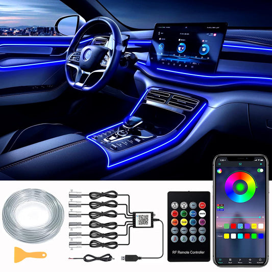 DEHERANE Interior Car LED Strip Lights, RGB 6 in 1 Ambient Lighting Kits with 315 inches Fiber Optic, 16 Million Colors Car Interior Lights with Wireless APP and Remote Control, Sync to Music