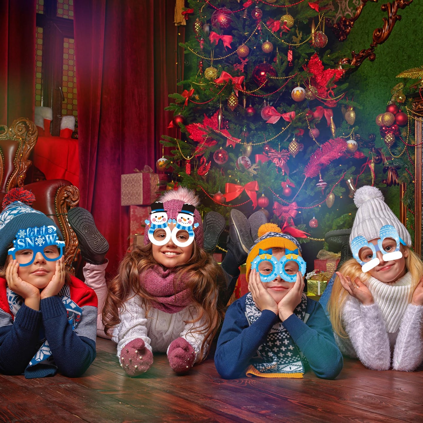 Harrycle 60 Pcs Winter Party Favors Snowflake Paper Eyeglasses Winter Wonderland Party Decorations Photo Booth Props for Christmas Holiday Baby Shower Birthday Supplies