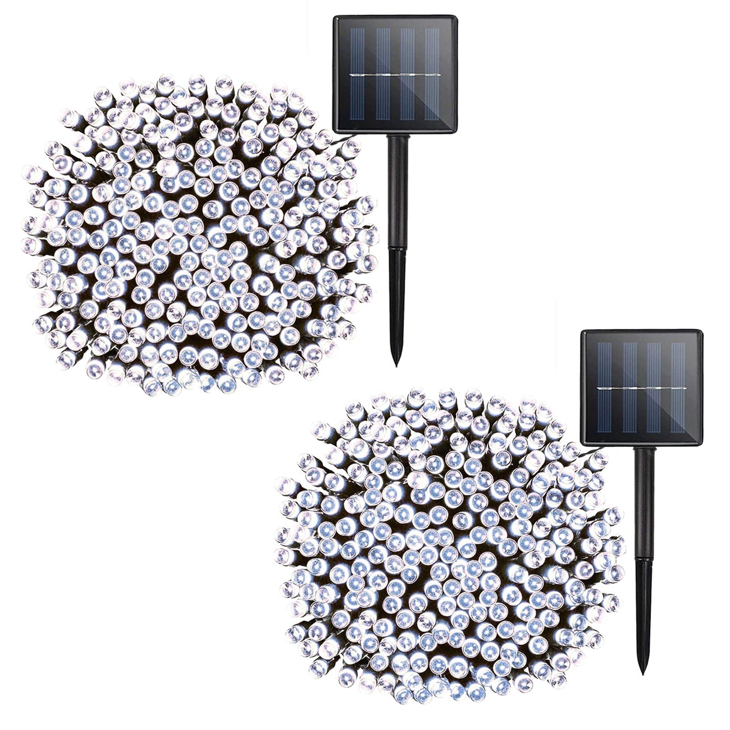 Solar LED Christmas String Lights - 2 Pack Total 144ft 400 LED 8 Modes Outdoor Icicle String Lights, Waterproof Solar Powered White Fairy Light for Garden Patio Fence Christmas Tree Decorations White