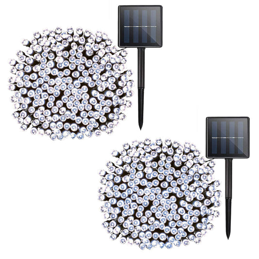 Solar LED Christmas String Lights - 2 Pack Total 144ft 400 LED 8 Modes Outdoor Icicle String Lights, Waterproof Solar Powered White Fairy Light for Garden Patio Fence Christmas Tree Decorations White