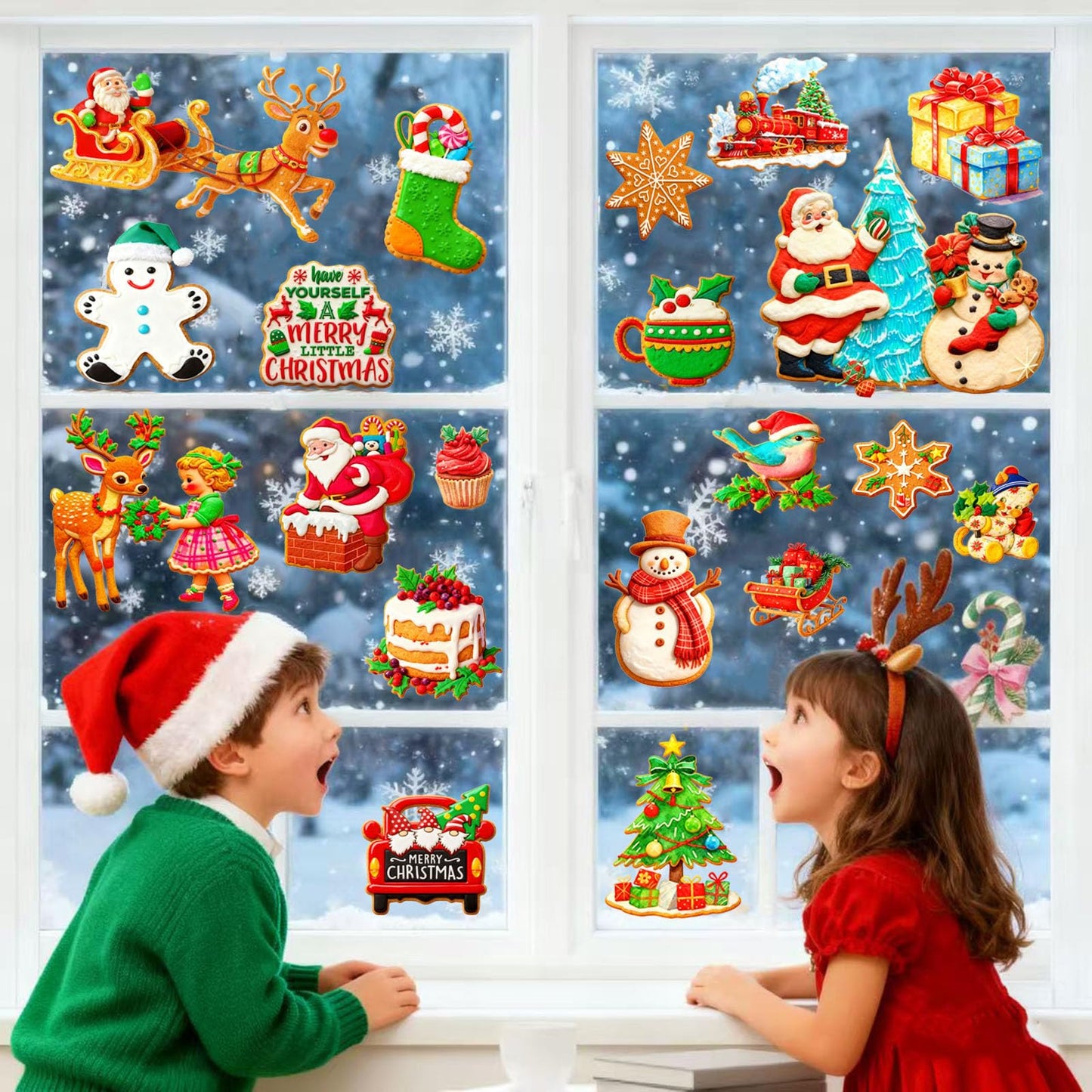 Christmas Window Clings,9 Sheets Christmas Party Window Clings Decoration, Decals for Glass Windom Indoor and Outdoor Home Decor, Santa Claus,Snowman