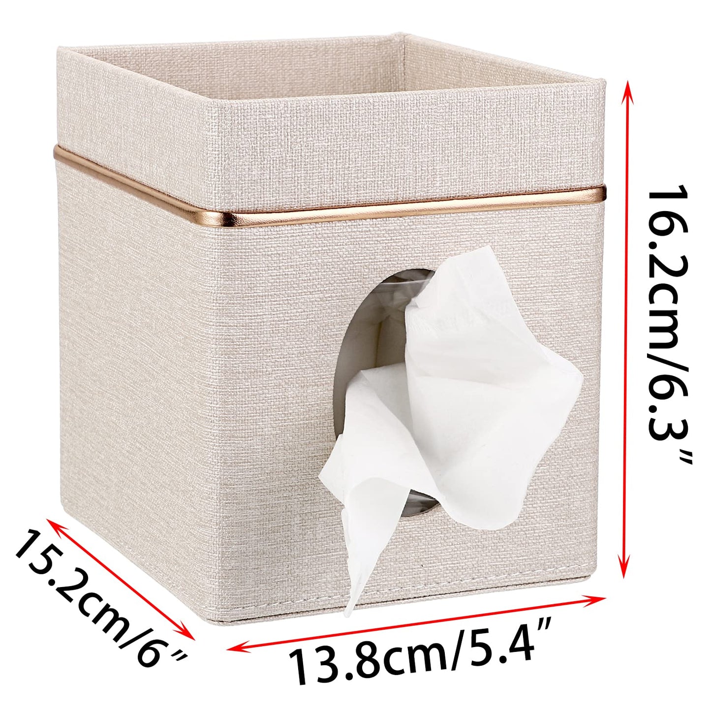 Sumnacon Linen Square Tissue Box Cover - Decorative Cube Tissue Box Holder with Tray, Stylish Tissue Box for Bathroom Toilet Tank Vanity Dresser Table Office Bar Restaurant, Beige