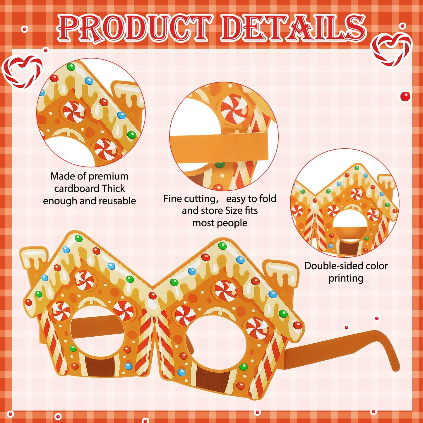 Pajean 36 Pcs Candy Party Decorations Candy Photo Booth Prop Christmas Eyeglasses Paper Glasses Frame Lollipop Themed Favor for Christmas Birthday Baby Shower Party Supplies